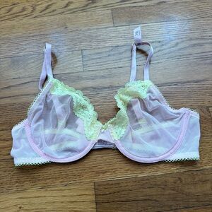 Victorias Secret tease pink with yellow lace unlined sexy bra 34C